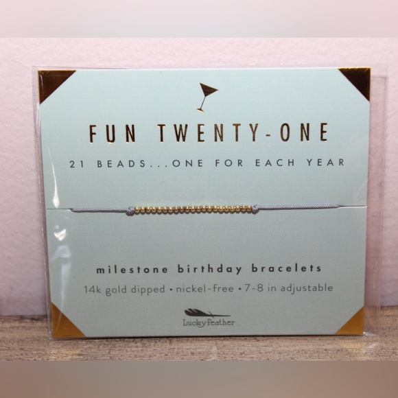 LUCKY FEATHER Fun Twenty-One 14K Gold Dipped Milestone Birthday Bracelet NWT - Picture 2 of 5